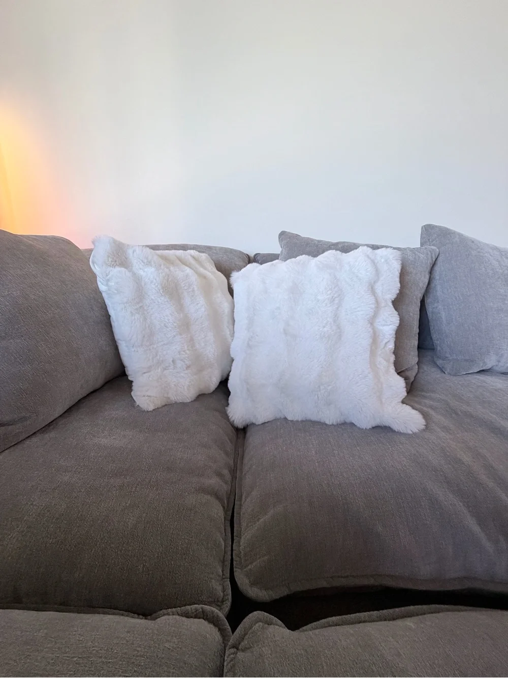 Pair of super soft white fluffy square pillows